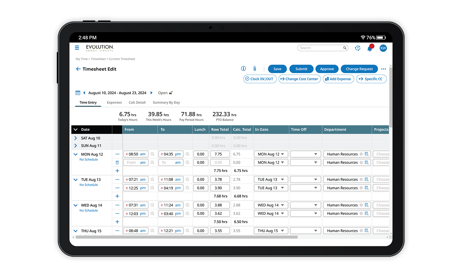 Time and Attendance Device Screenshot