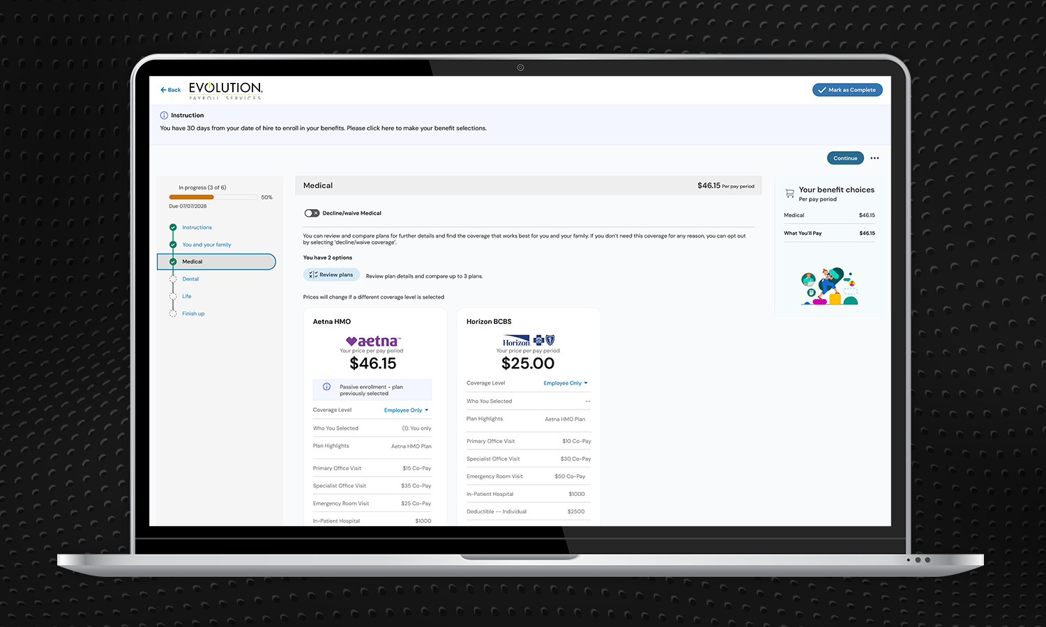 Benefits Software Device Screenshot