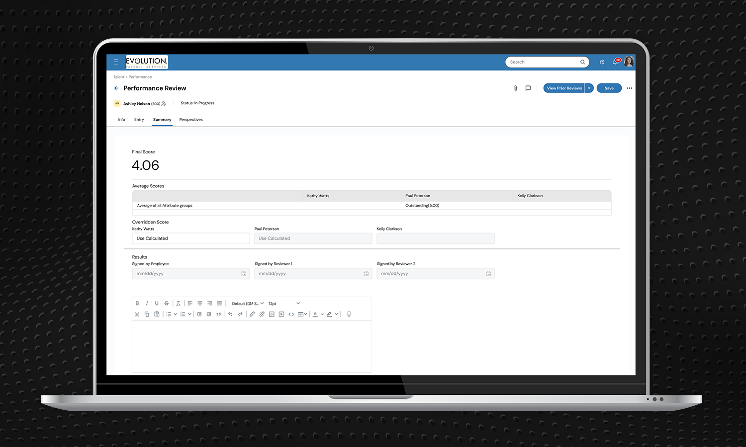 Performance Management Software Device Screenshot