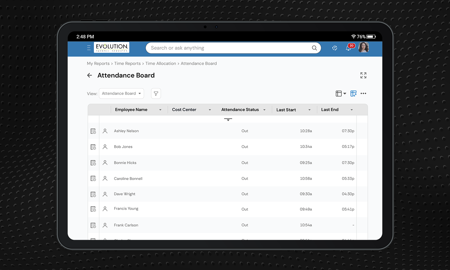 Time and Attendance Device Screenshot