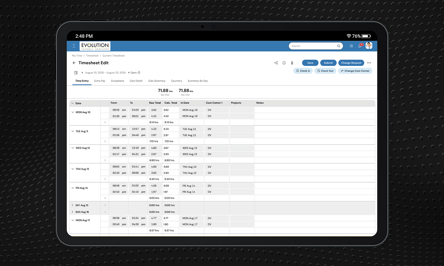 Time and Attendance Device Screenshot