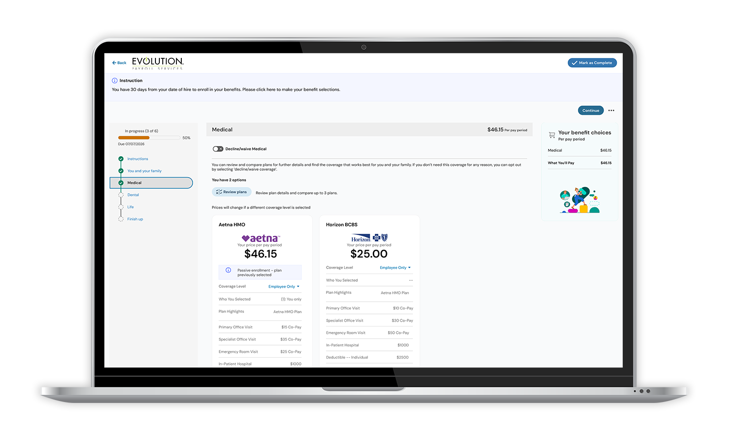 Benefits Software Device Screenshot