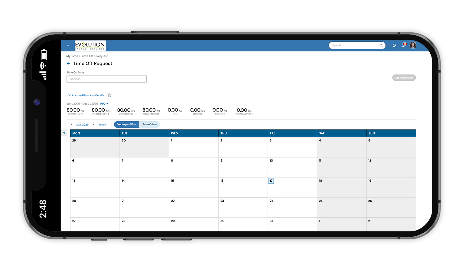 HCM Mobile App Device Screenshot