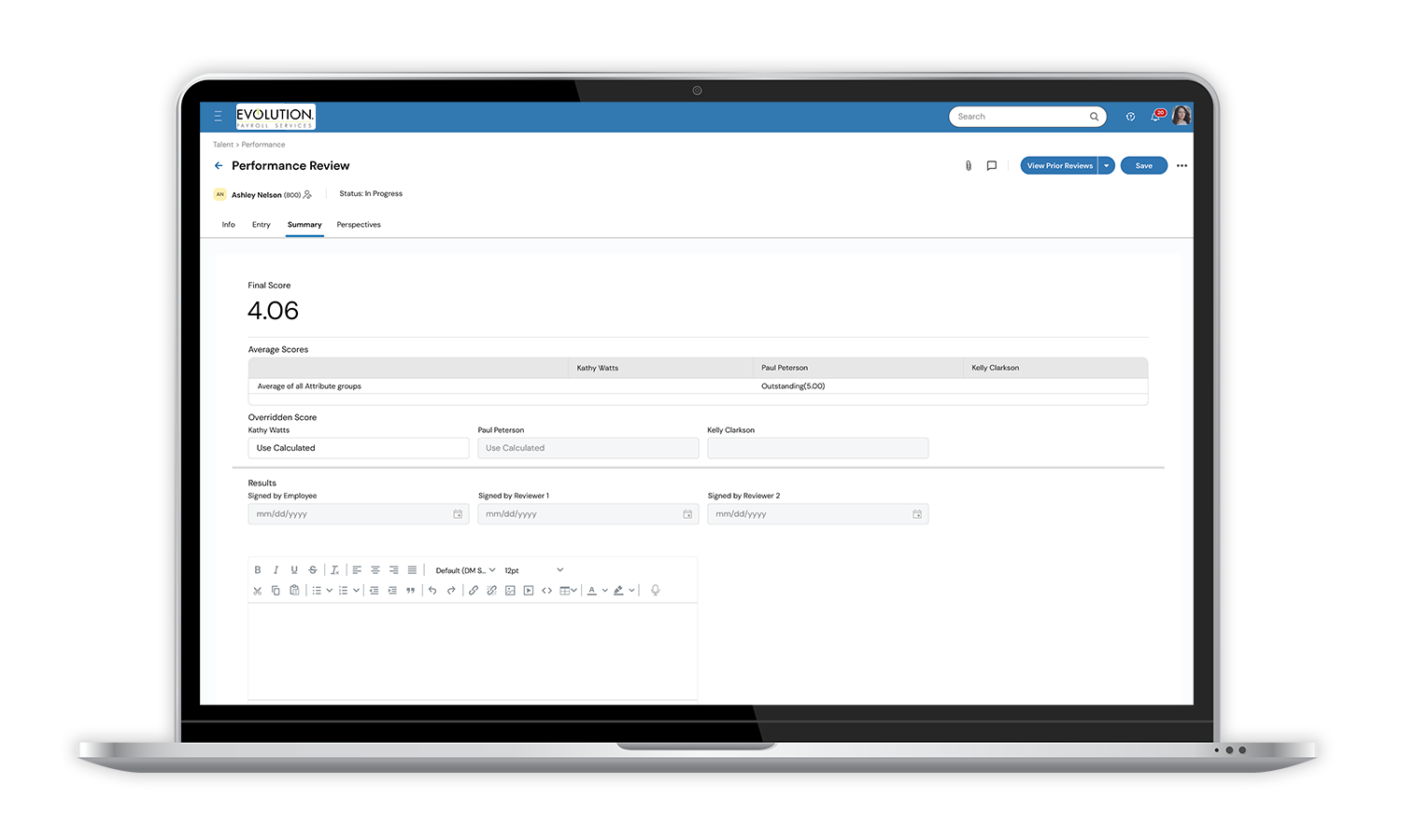 Performance Management Device Screenshot