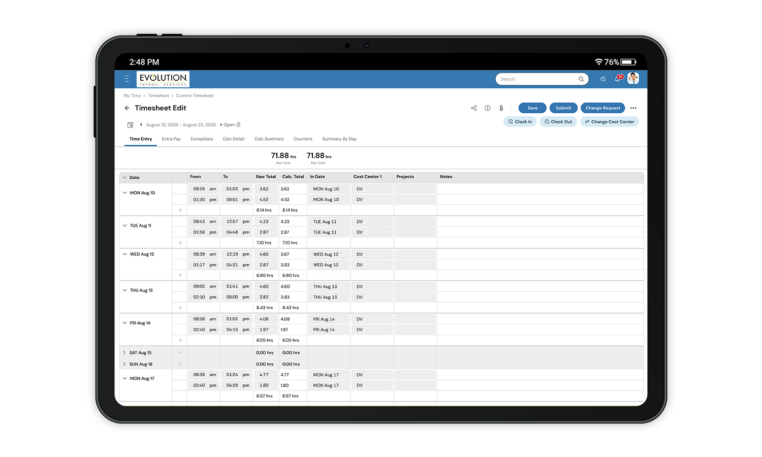 Time and Attendance Device Screenshot